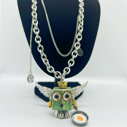 Personalized Necklace, Trendy Chain, Wooden Owl Pendant